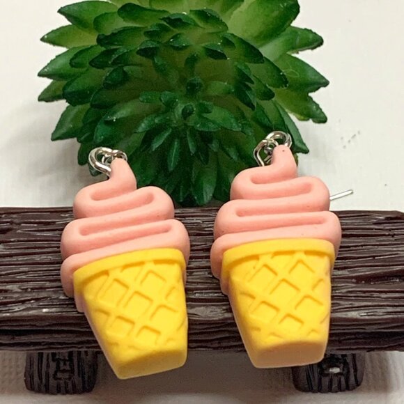 Ice Cream Cone Earring, Ice Cream Earring, Funny Food Earring, Gift Idea, Cone - Picture 2 of 7